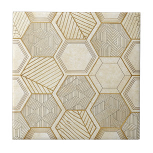 Azulejo De Cerâmica Padrão Geométrico Hexágono Dourado Elegante - Márm