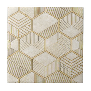 Azulejo De Cerâmica Padrão Geométrico Hexágono Dourado Elegante - Márm
