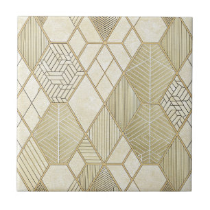 Azulejo De Cerâmica Padrão Geométrico Hexágono Dourado Elegante - Márm