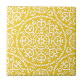 Azulejo De Cerâmica Padrão geométrico intricado elegante amarelo e bra