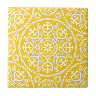 Azulejo De Cerâmica Padrão geométrico intricado elegante amarelo e bra