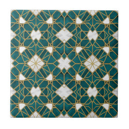 Azulejo De Cerâmica Padrão Geométrico Islâmico Marroquino em Azul Turq