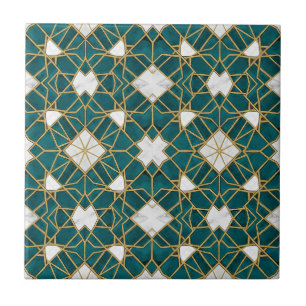 Azulejo De Cerâmica Padrão Geométrico Islâmico Marroquino em Azul Turq