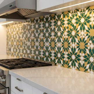 Azulejo De Cerâmica Padrão Geométrico Islâmico Marroquino Teal Dourado