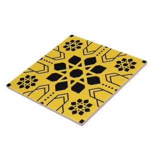 Azulejo De Cerâmica Padrão Geométrico Islâmico Preto e Amarelo Ousado