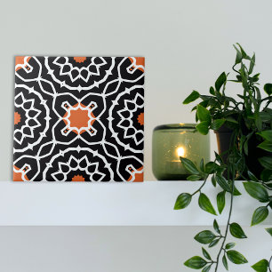 Azulejo De Cerâmica Padrão Geométrico Laranja Branco Negro de Marroc