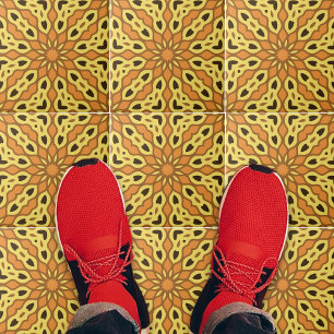 Azulejo De Cerâmica Padrão Geométrico Laranja Oriental e Ochre Amare