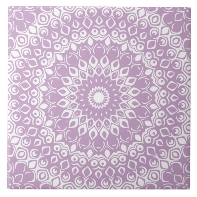 Azulejo De Cerâmica Padrão Geométrico Lilac Mandala (Frente)