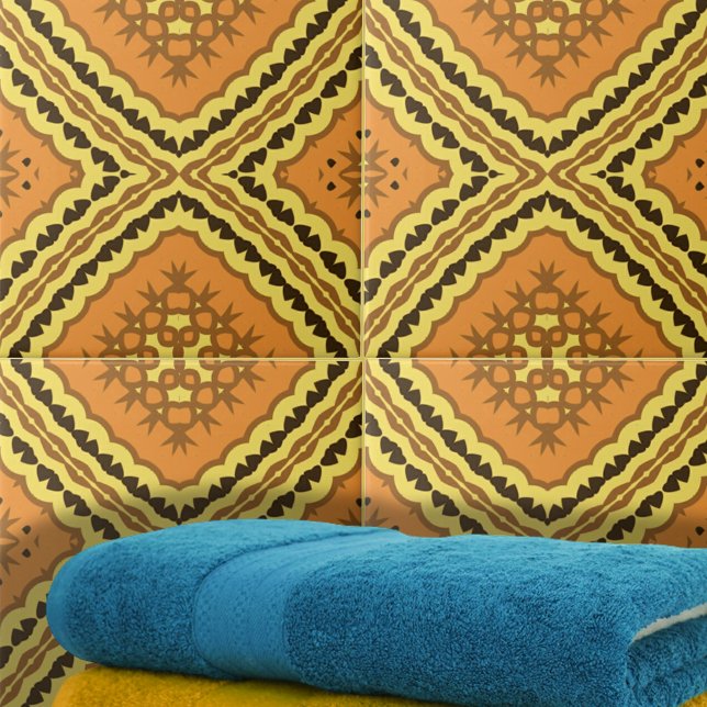 Azulejo De Cerâmica Padrão Geométrico Marrom Amarelo oriental (Criador carregado)