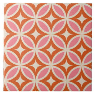 Azulejo De Cerâmica padrão geométrico moderno de meados do século rosa