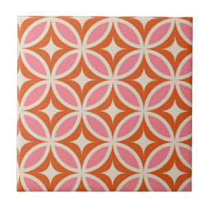 Azulejo De Cerâmica padrão geométrico moderno de meados do século rosa