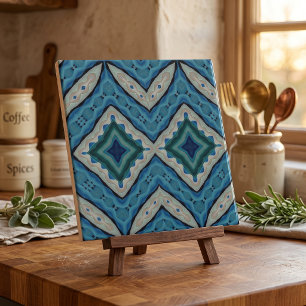 Azulejo De Cerâmica Padrão Geométrico Mosaico Azul Beje Mediterrâneo