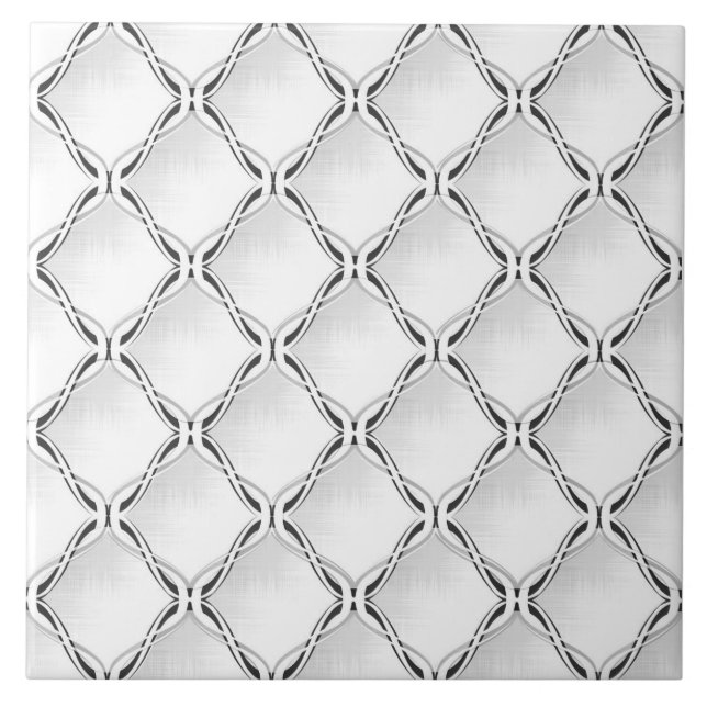 Azulejo De Cerâmica Padrão geométrico preto e branco. (Frente)