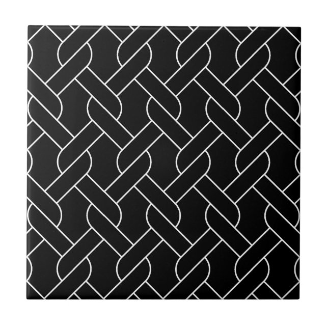 Azulejo De Cerâmica padrão geométrico preto e branco (Frente)