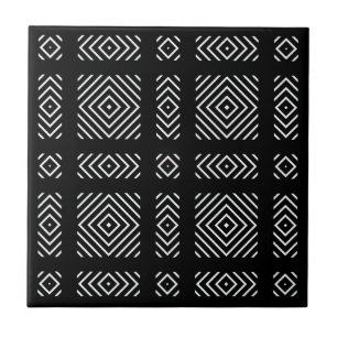 Azulejo De Cerâmica Padrão geométrico preto e branco Ama