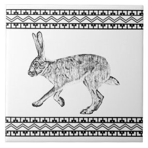 Azulejo De Cerâmica Padrão Geométrico Preto e Branco do Jackrabbit do
