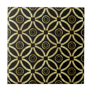 Azulejo De Cerâmica Padrão Geométrico Preto E Dourado Da Largura