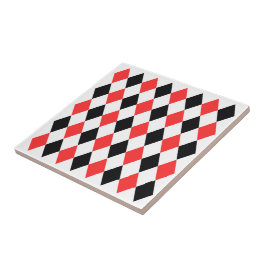 Azulejo De Cerâmica Padrão geométrico quadrado elegante Preto Vermelho
