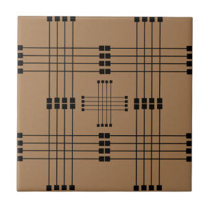 Azulejo De Cerâmica Padrão Geométrico Quadrados Linhas Castanho