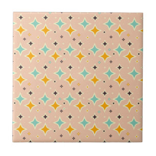 Azulejo De Cerâmica Padrão geométrico retrô com azul, laranja, preto