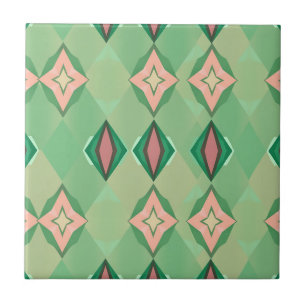 Azulejo De Cerâmica Padrão Geométrico Retro Verde Rosa Diamante Estrel