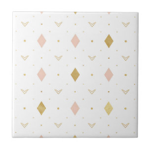 Azulejo De Cerâmica Padrão Geométrico Rosa Bege Dourado