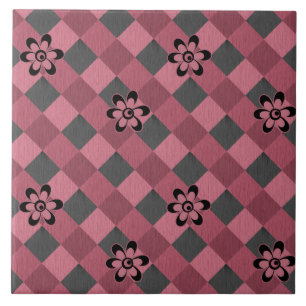 Azulejo De Cerâmica Padrão geométrico rosa-cinza com flores