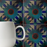 Azulejo De Cerâmica Padrão Geométrico Simétrico Escuro<br><div class="desc">Esse azulejo de cerâmica decorativa é uma peça de arte impressionante que captura a essência do tradicional design amora. O azulejo tem forma quadrada e apresenta um intrincado padrão geométrico simétrico e caleidoscópico, que atrai o olho para o seu centro. O design é ancorado por uma forma poligonal vermelha central,...</div>