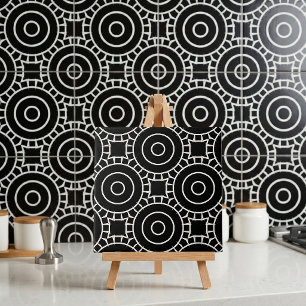 Azulejo De Cerâmica Padrão Geométrico Simples Preto e Branco