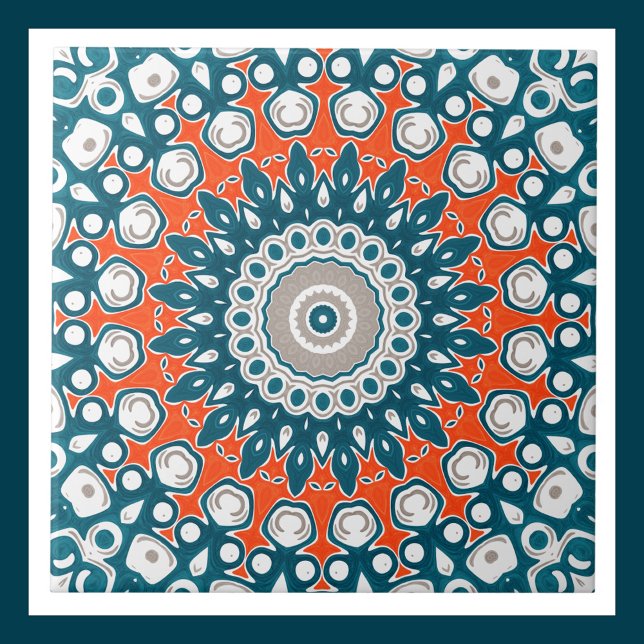 Azulejo De Cerâmica Padrão Geométrico Totem Laranja e Teal Mandala (Criador carregado)
