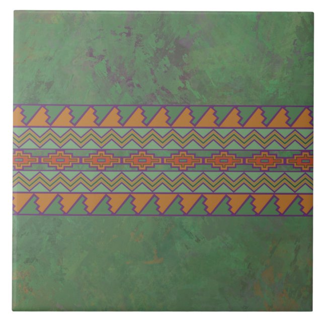 Azulejo De Cerâmica Padrão Geométrico Verde de Sagebrush no Sudoeste (Frente)