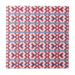 Azulejo De Cerâmica Padrão geométrico vermelho, azul e branco tribal