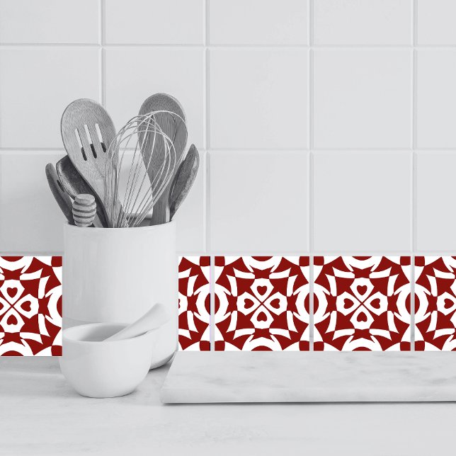 Azulejo De Cerâmica Padrão Geométrico Vermelho E Branco (Kitchen Tiles - Border)