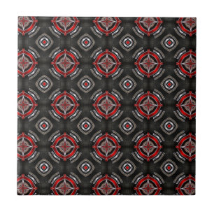 Azulejo De Cerâmica Padrão Geométrico Vermelho e Preto