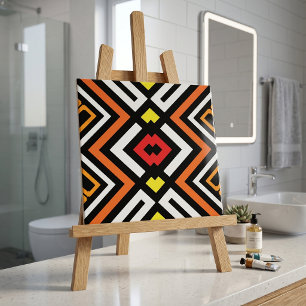 Azulejo De Cerâmica Padrão Geométrico Vermelho Laranja Negro Branco