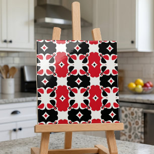 Azulejo De Cerâmica Padrão Geométrico Vermelho Negro e Branco
