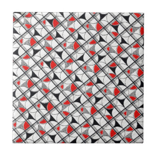 Azulejo De Cerâmica Padrão Geométrico Vintage - Preto Vermelho Branco