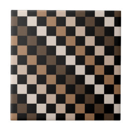 Azulejo De Cerâmica Padrão Gingham Preto-Castanho Verificado