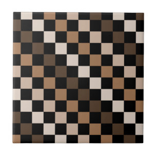 Azulejo De Cerâmica Padrão Gingham Preto-Castanho Verificado