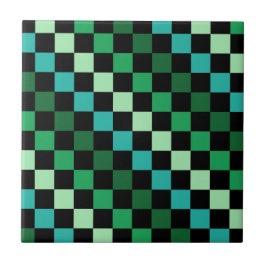 Azulejo De Cerâmica Padrão Gingham Verde Azul Verificado