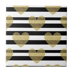 Azulejo De Cerâmica Padrão Glam Coração Dourado Faixa Preta (5)