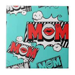 Azulejo De Cerâmica Padrão Gráfico de COMIC MOM Turquesa Ousado
