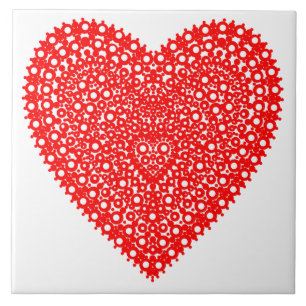 Azulejo De Cerâmica Padrão Gráfico Elegante Coração Vermelho