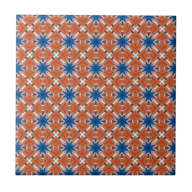 Azulejo De Cerâmica Padrão Gráfico Laranja abstrato Azul (Frente)