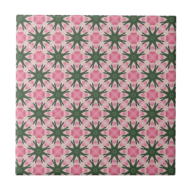 Azulejo De Cerâmica Padrão Gráfico Verde Rosa Moderno (Frente)