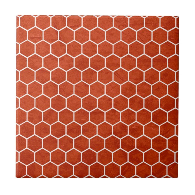 Azulejo De Cerâmica Padrão Hexagonal Texturizado Vermelho Rústico (Frente)