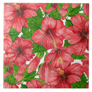 Azulejo De Cerâmica Padrão hibiscus vermelho II
