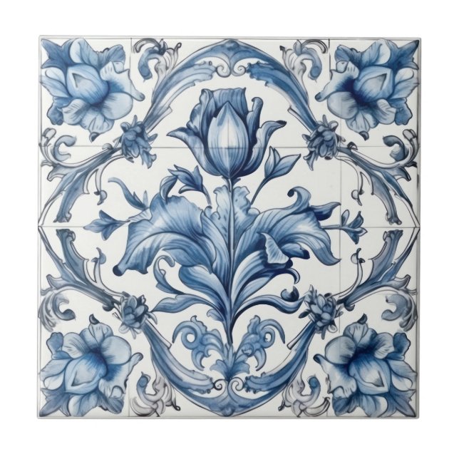 Azulejo De Cerâmica Padrão Holandês Blue Tulip (Frente)