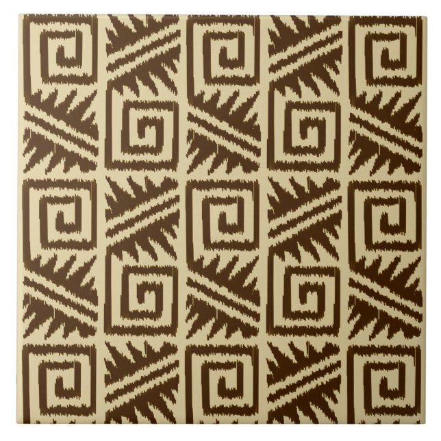 Azulejo De Cerâmica Padrão Ikat Aztec - Castanho escuro e Tom (Frente)