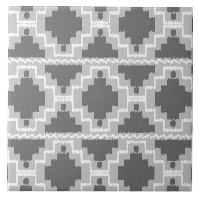 Azulejo De Cerâmica Padrão Ikat Aztec - Cinzas/Cinzas escuras e leves (Frente)
